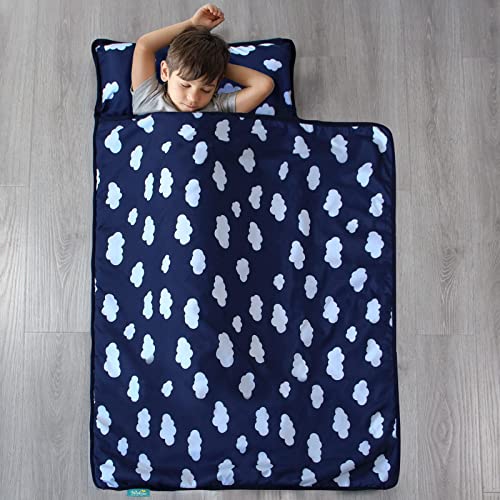 Image of Nap Mat, Toddler Nap Mat, Dark Blue, 50 inch x 21 inch | Removable Pillow and Blanket, For Daycare Preschool Kindergarten, Portable Travel Sleeping Bag, Super Soft & Cozy