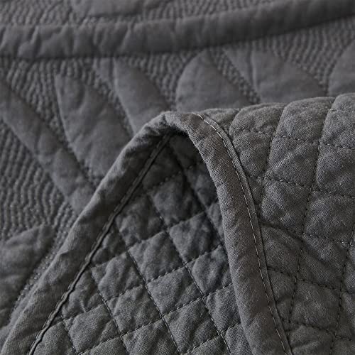 MarCielo 3-Piece 100% Cotton Oversized Bedspread Lightweight Quilt Coverlet Embroidery Farmhouse Bedding Set T0 (Dark Grey, Oversized Queen (100"x106"))