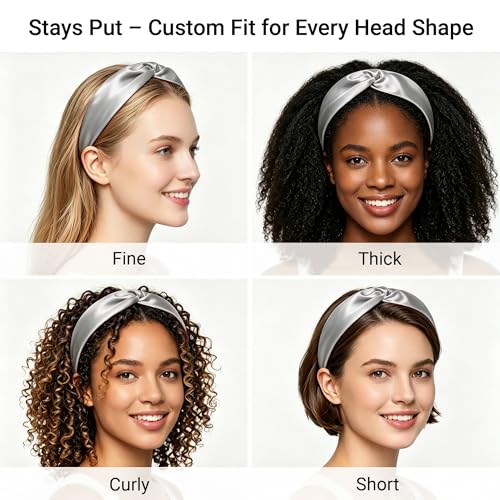 Image of ZLYC Mulberry Silk Headband for Women's Hair Elastic Hairband, Solid Silver