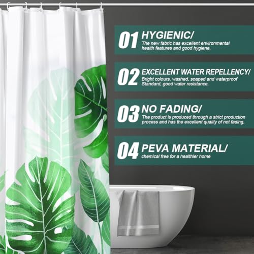 URAQT Shower Curtain Anti Mould, Waterproof Polyester Bathroom Curtains, Resistant Bathroom Shower Curtain with 12 Hooks - Image 4