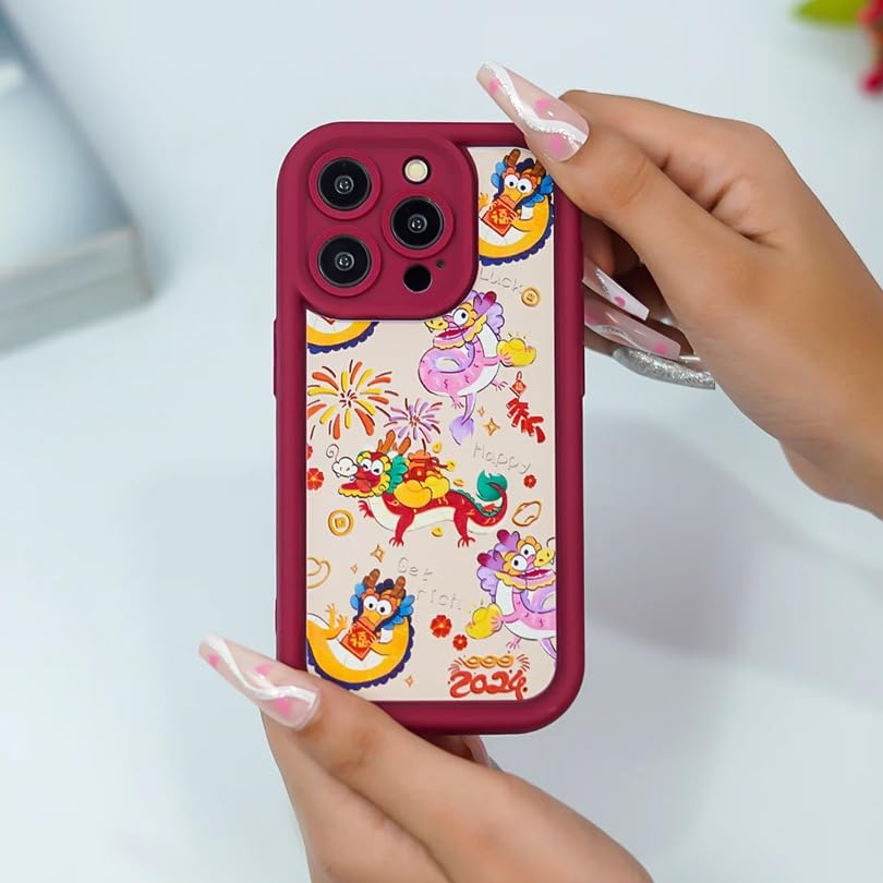 Image of PEEPERLY Back Cover Case for iPhone 13 Pro Max Scratch Resistant Anti-Slip TPU Shockproof Protective Durable Lucky Dragon Embroidery Case for Girls & Women