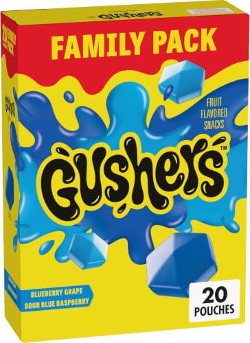 Image of Gushers Fruit Flavored Snacks, Blueberry Grape, Sour Blue Raspberry, Family Pack, 16 oz, 20 Count (Pack of 6)