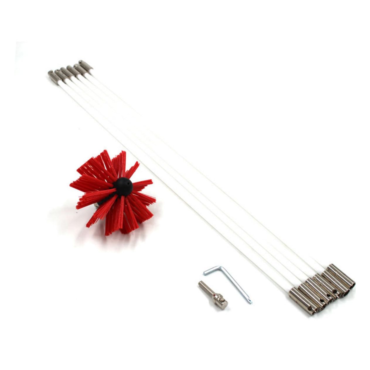 Cepillo para Chimenea 6 Varillas de Nylon Flexible | Kit Limpia Chimeneas, Cabezal y Varillas, Cobertura Ampliada para Conducto Metálico