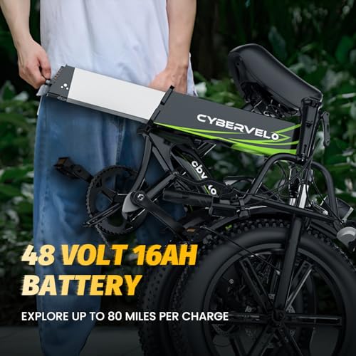 Image of 1000W Folding Electric Bike, 48V 20.8AH Large Removable Battery E-Bike, 30+MPH, 80 Miles Max Range, 20 inch Fat Tire Electric Bike for Adults, Adult Electric Bicycles for Commute