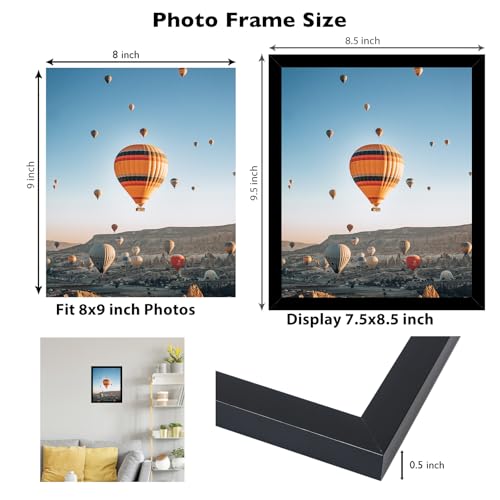 Image of JCJMY 8x9 Picture Frame Black for Wall Hanging or Tabletop, Wall Mounting Horizontally or Vertically, 8 x 9 Wall Gallery Poster Photo Frame with Shatter Resistant Plexiglass, Black