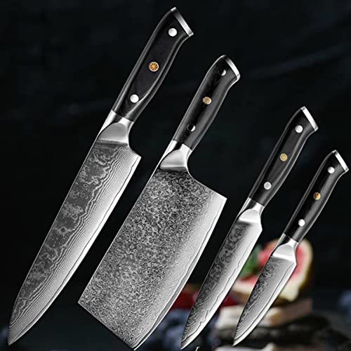 Set Cuchillos Cocina 4 Piezas Acero Damascus
