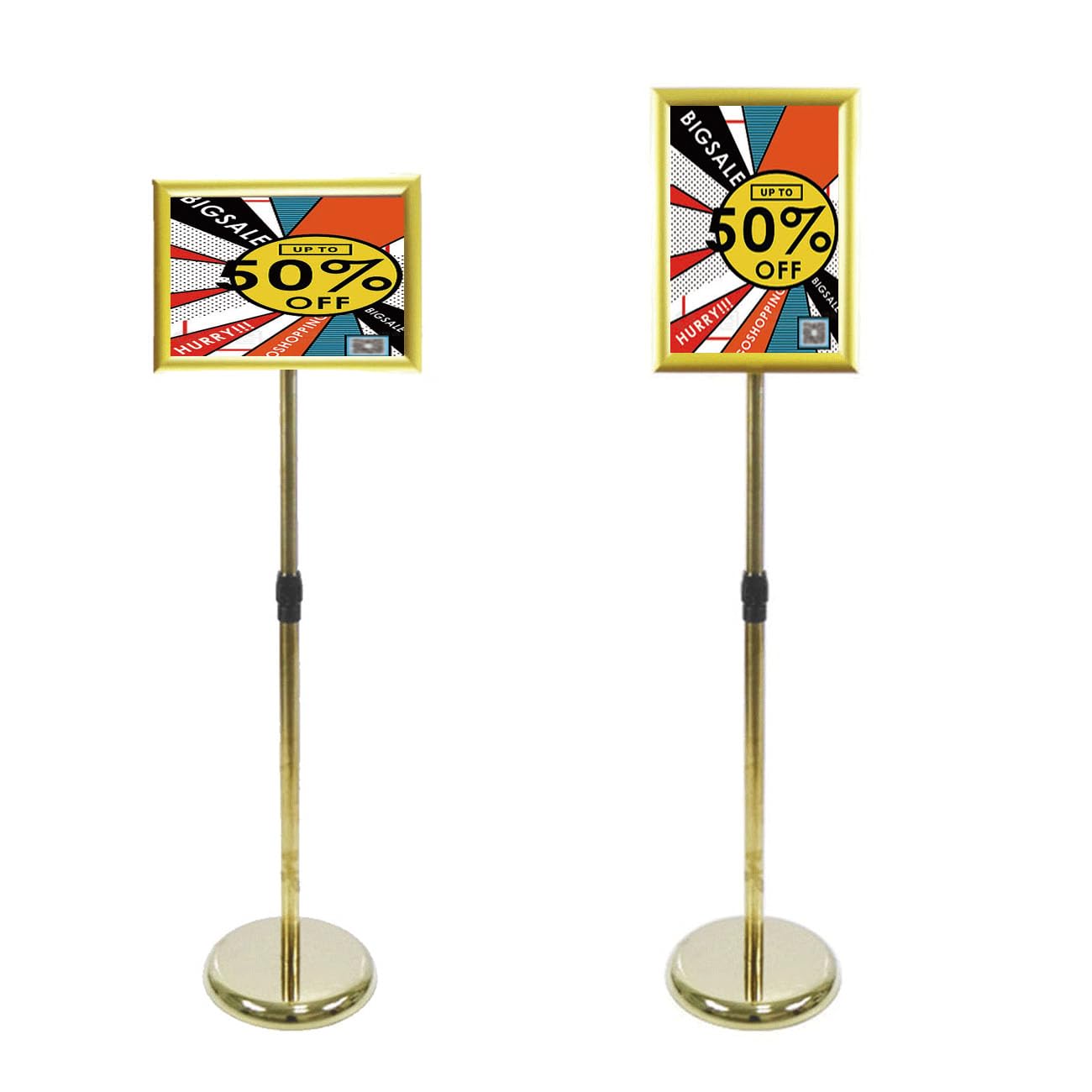Soporte para letreros A4, Expositor para Carteles, Pedestal, Ajustable, para Suelo, menú, A4 Dorado