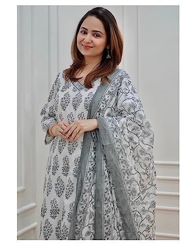 Image of KLOSIA Women's Block Printed Kurta and Pant Set with Dupatta