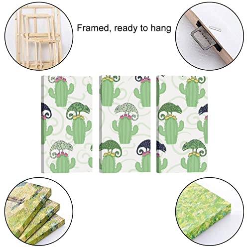 Wall Art For Living Room, Oil Painting On Canvas Large Framed Reptile Chameleon Lizard And Cactus Plant Pattern Artwork For Home Bedroom Decor 24"X48" #TOP1