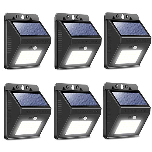 OHMU Solar Lights Outdoor, [64 LED/3 Working Modes] Solar Security Lights Motion Sensor Wireless IP 65 Waterproof Outdoor Lights for Garden Fence Patio Garage (6 Packs)