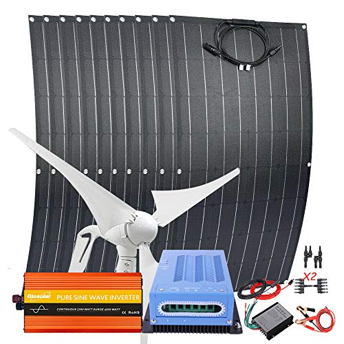 1400W Wind Solar Kit Off Grid Hybrid System for Roof 12V 24V Battery