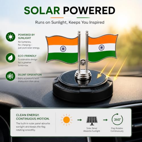 Image of Solar Flag for Car Dashboard | Aroma Diffuser Air Freshener for Car | Solar Rotating Flag for Car Interior | Interior Perfume Diffuser for Office Desk & Table Decoration