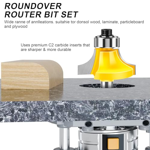 4 Stück Abrundfräser Set für Oberfräse Zubehör, Standard Fräser mit 6mm Schaft, Kantenfräser für Holz, Radius 3–12 mm, Rundungsfräser Zubehör für Holzbearbeitung