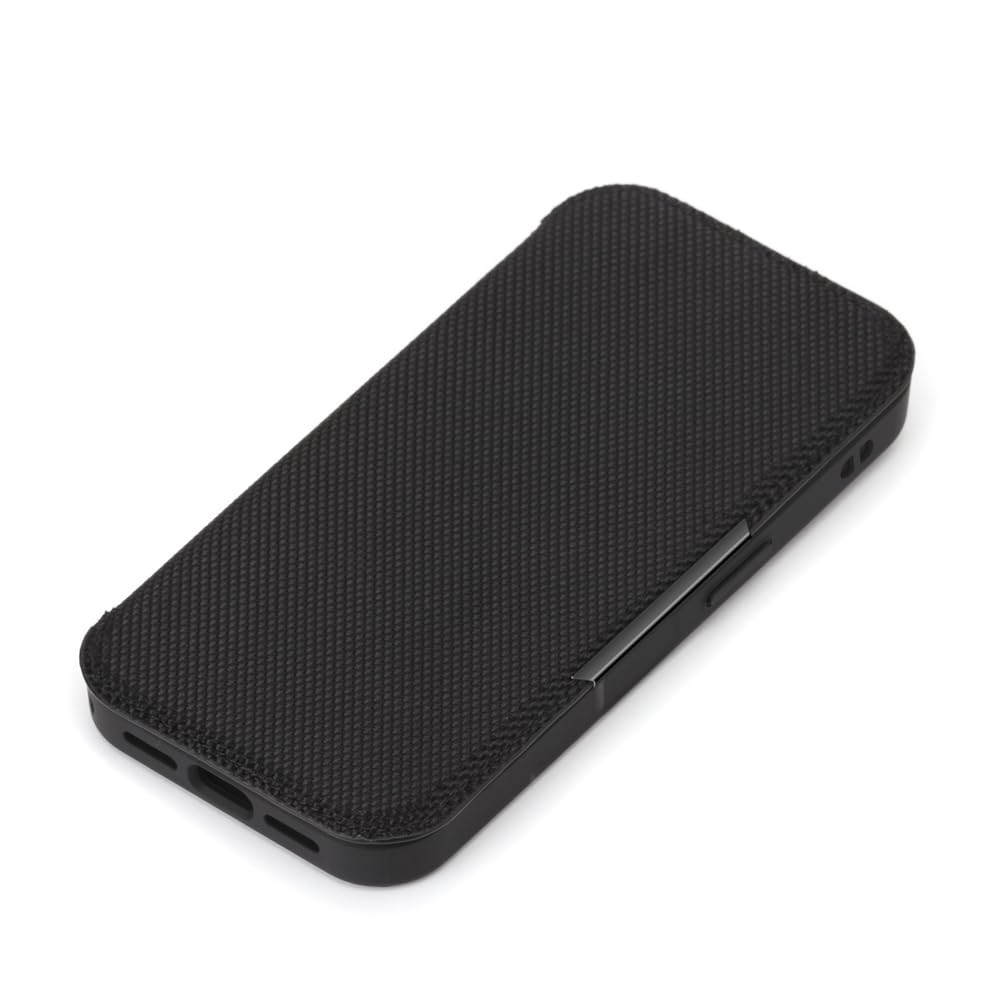 iPhone17e / iPhone16e 用 ガラスフリップケース ナイロンメッシュ調/ブラック PG-25KGF03BK