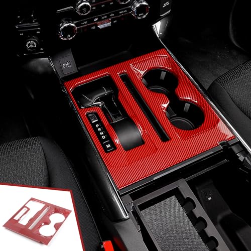 GZXinWei Center Console Shifter Cup Holder Panel Trim Cover Protect Sticker Frame Interior Upgrade Accessories for Ford F150 Raptor 2021 2022 2023 2024 2025 2026 Red Carbon Fiber Grain