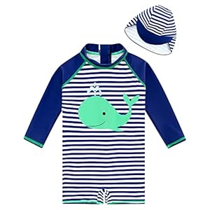 ADUKIDE Baby Boys Swimsuit Summer Beach Rash Guard Swimwear One Piece Sunsuit with Sun Hat 3-24 Months