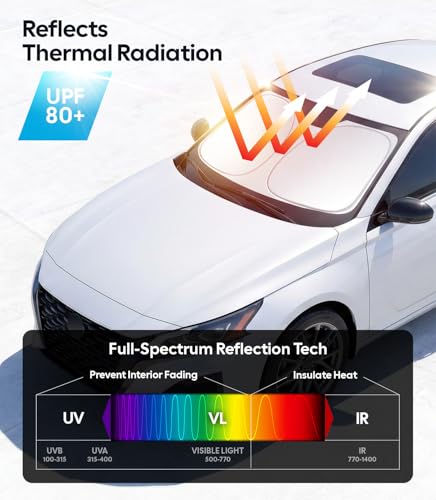 Image of for Nissan Altima Windshield Sunshade [OEM Design, 100% Sun Blockage] Foldable Heat Insulation Sun Shade with Storage Bag, for Nissan Altima (2019-2026), Silver Coating