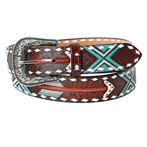 American Darling Medium Beautifully Hand Tooled Brown Genuine Leather Belt Men and Women Western with Removable Buckle