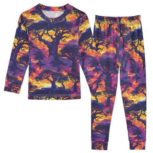 Pajama Sets Long Sleeve Baobab Trees Against Fiery Sky Soft Comfy Sleepwear 2 Piece PJS 3-8T
