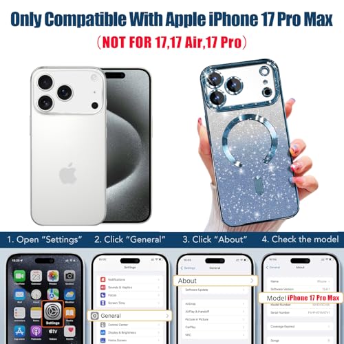 Image of Misscase for iPhone 17 Pro Max Case Compatible with MagSafe,Built-in Camera Lens Protector Full Protection Soft TPU Anti-Scratch Anti-Fingerprint Magnetic Glitter Slim Case Cover 6.9 inch Blue