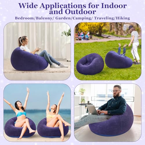 Image of Realspring Inflatable Bean Bag Chairs Outdoor Blow up Camping Chairs Inflatable Lazy Sofa Folding Portable Bean Bag Loungers Couch for Movie Night(Blue,6 Pcs)