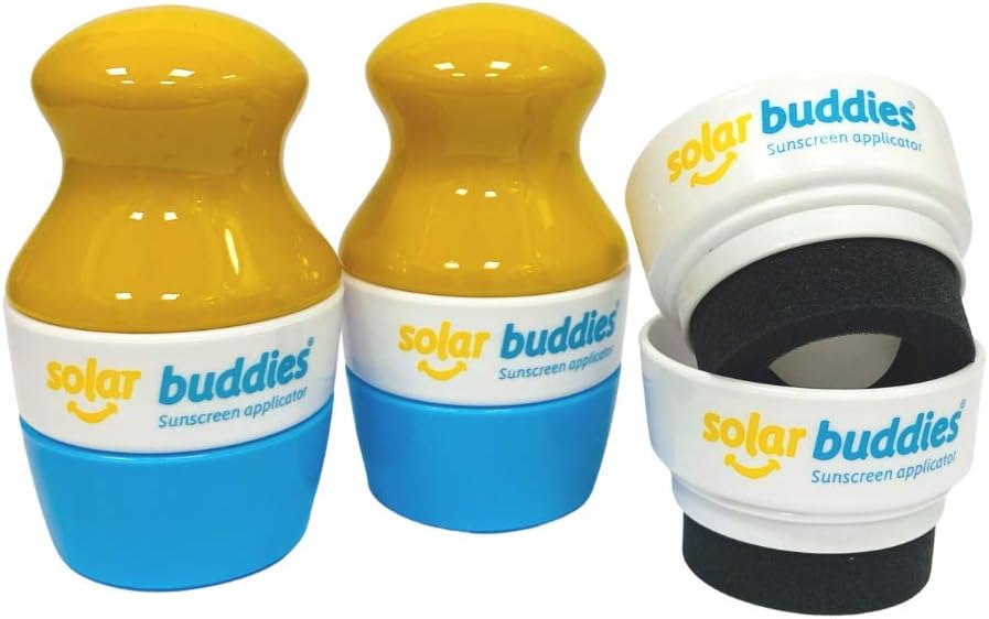 Solar Buddies Refillable Roll On Sponge Applicator For Kids, Adults, Families, Travel Size Holds 100ml Travel Friendly for Sunscreen, Suncream and Lotions (2 Bottles 2 Heads)