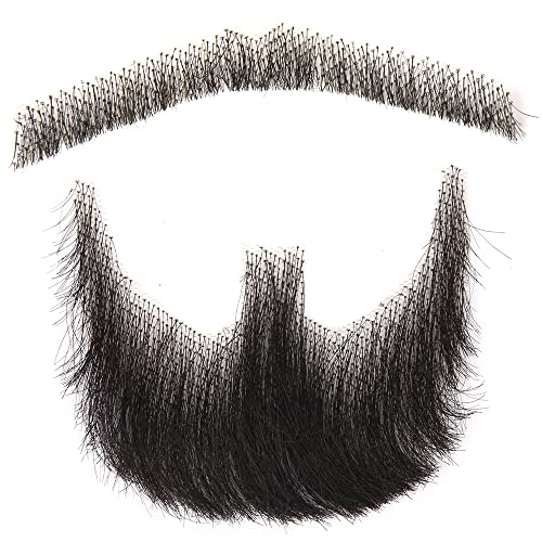 Justin Happy False Mustaches Human Hair Fake Beard for Men One Pair Black Fake Mustache Realistic Hand Tied Lace Fake Goatee Beards for Halloween Funny Cosplay Costume Party