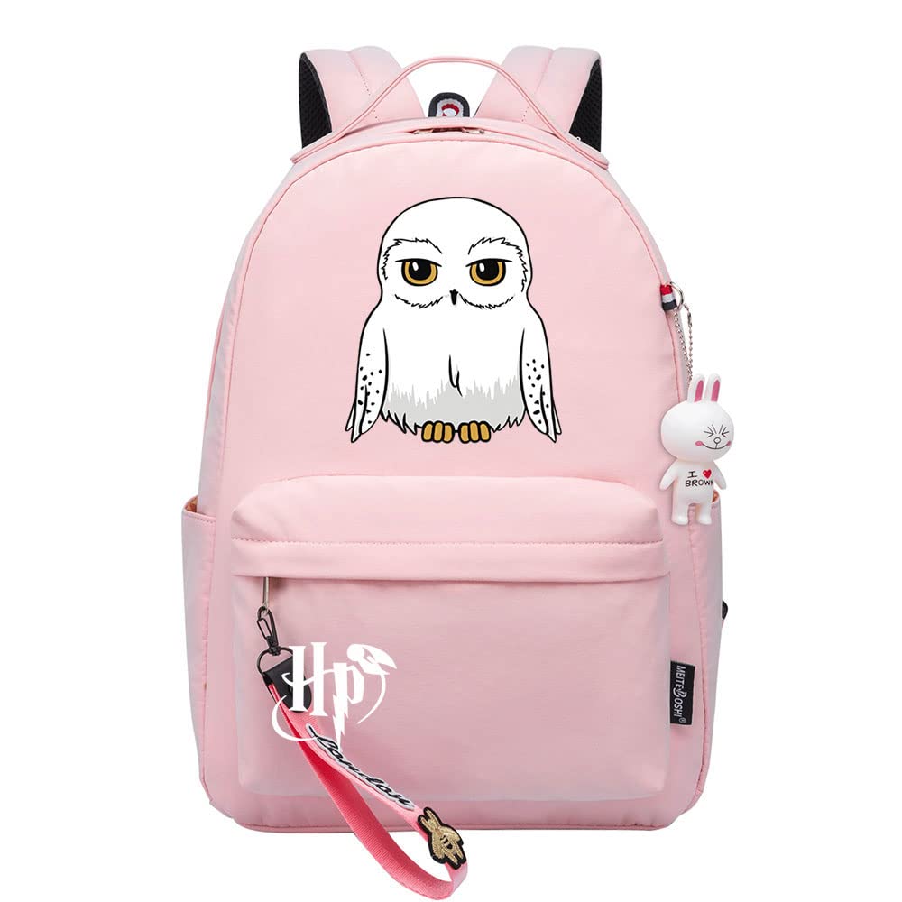 Meetiger Unisex Pink Cute White Owl Hedwig Backpack Harry Magic School Bag Ladies Youth Children Travel Rucksack