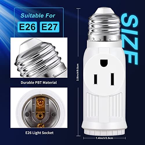 E26 Light Socket To Plug Adapter, 2 Pack Heat-Resistant 2/3 Prong Light Socket Outlet Light Bulb Plug Adapter, Polarized Light Socket Adapter Splitter Converter For Garage Porch (White) #TOP1