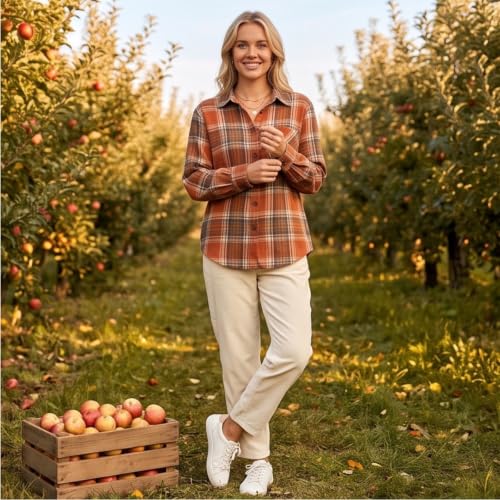 Button Up Shirt Women Y2k Long Sleeve Plaid Lightweight Cute Fall Tops - image 3
