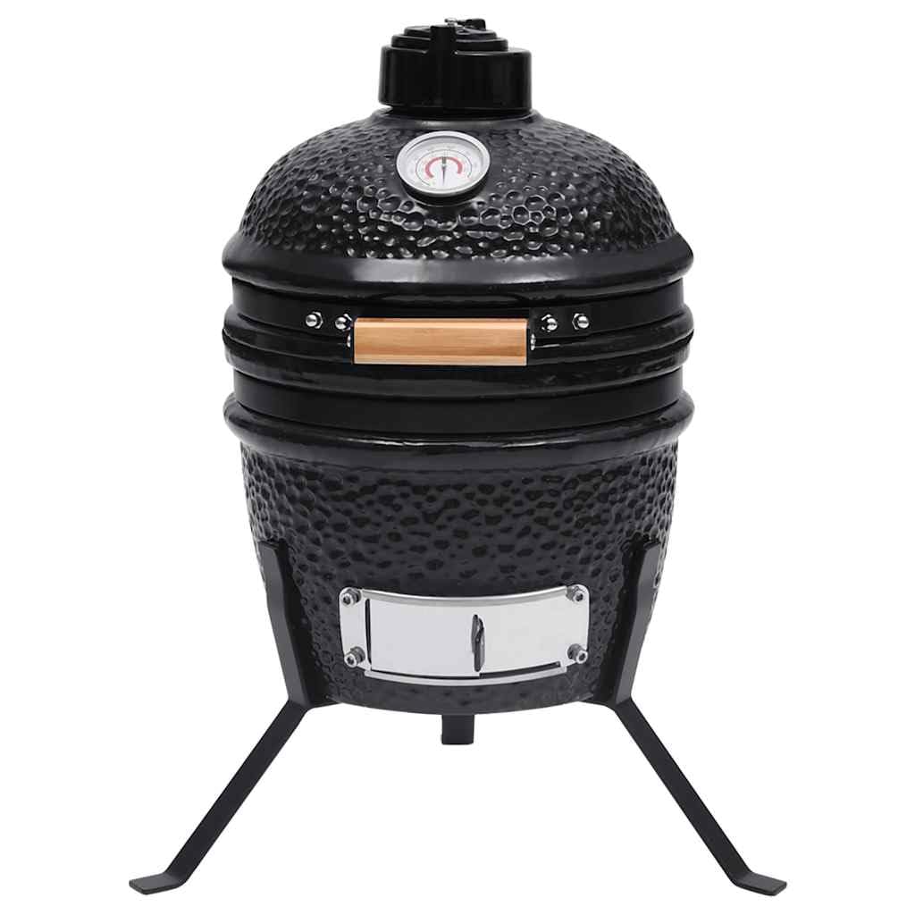 Kamado Grill 2 in 1 Smoker Ceramica, 56 cm, nero con grande griglia e robusto coperchio pieghevole per grigliare, cuocere e affumicare cibi come hamburger, pesce