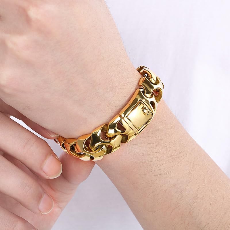 Wrist Armor Style Chain Men Bracelet Stainless Steel Punk Jewelry Silver Black Gold Cool Gifts for Mens 8.26in/8.66in/9.05in/9.44in - Image 4