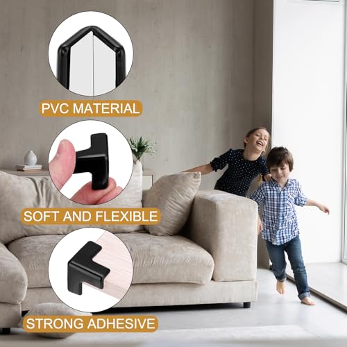 Image of uxcell Corner Protectors, 12 Pcs Table Corner Protectors, Furniture Corner Guard and Edges Safety Bumpers for Table Edges and Sharp Corners (T-Shaped, Black)