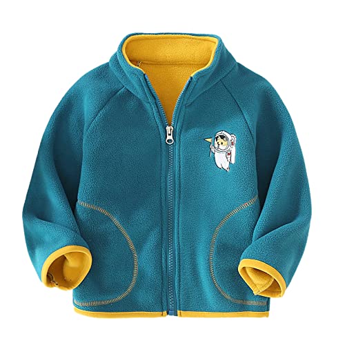 Boys Fall Jacket Toddler Boys Girls Long Sleeve Solid Color Winter Fleece Zippered Coat Jacket (Dark Blue, 4-5 Years)