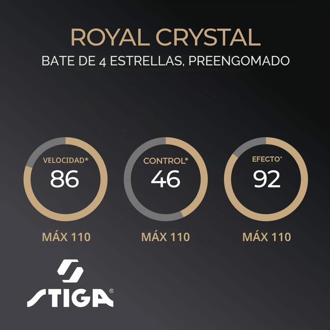 STIGA Royal 4-Star Raqueta de Tenis de Mesa ITTF Goma Crystal 5 Capas Mango Cóncavo