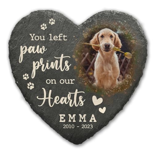 Kilyhome Sympathy Pet Bereavement Heart Shaped Stone with Dog Paw Print, Custom Plaque to Decor for Cemetery, Memorialize Your Furry Loved Ones, Thoughtful Gifts for Cat Lovers at The Loss