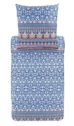 Bassetti MIRA 9325860 - Juego de Cama y 2 Fundas de Almohada (100% satén de algodón, 200 x 200 + 2 K, 80 x 80 cm), Color Azul
