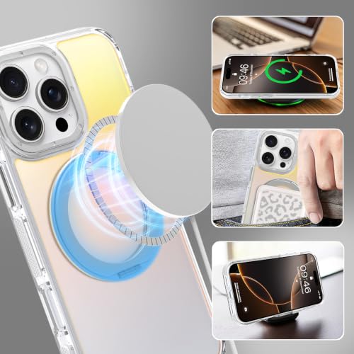 Image of Magnetic for iPhone 16 Pro Max Case with 360 Stand [Compatible with Magsafe] [Fluorescent Design] [1 Screen Protector] Slim Translucent Matte Case for iPhone 16 Pro Max 6.9 inch, White