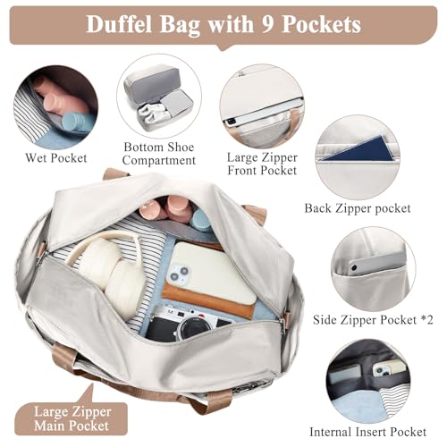 Travel Duffel Bags for Women, Carry-on Overnight Weekender Bag with Wet Pocket & Toiletry Bag, For Spirit Airlines 18x14x8 Personal Item Bag4
