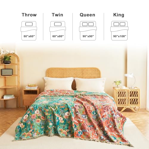 Image of LUTBM Cotton Boho Blanket for Bed, Queen Soft Lightweight Reversible Quilt