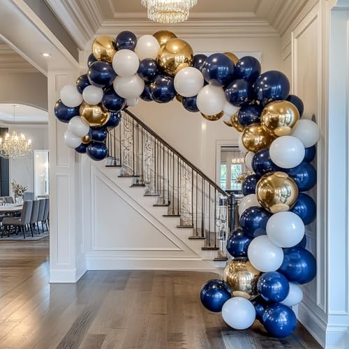 Image of RUBFAC 135pcs Navy Blue Balloons Different Sizes 18 12 10 5 Inch for Garland Arch, Dark Blue Latex Balloon for Graduation Birthday Party Baby Shower Wedding Decorations