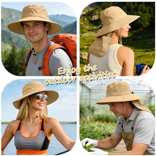 Image of Sun Hats for Men Women, UPF50+ Protection Safari Hat,Wide Brim Fishing Hat with Neck Flap,Bucket Hats for Beach Hiking