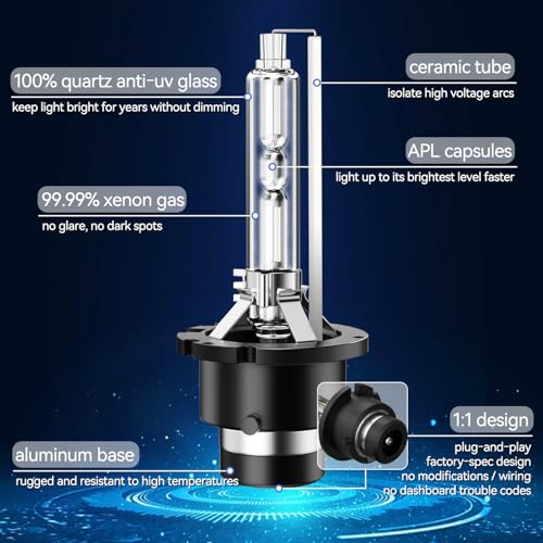 Image of D2S Hid bulbs Headlight 6000K White 200% brightness, Super White Xenon Replacement 85122C1 66240 66040 66240CBI Headlight Bulb (35W D2S, 2 Pack)