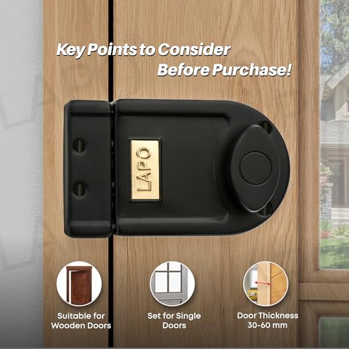 Image of LAPO Black TriBolt Deadbolt Lock, Modern Main Door Security Lock for Wooden Door, Fixed Cylinder with 4 Brass Keys, Suitable for Inside&Outside Opening, Heavy Duty Design for Long-Lasting Protection