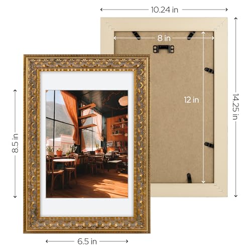 Image of Golden State Art, 8X12 Ornate Finish Photo Frame With White Mat for 7X9 Picture & Real Glass, Color: Bronze