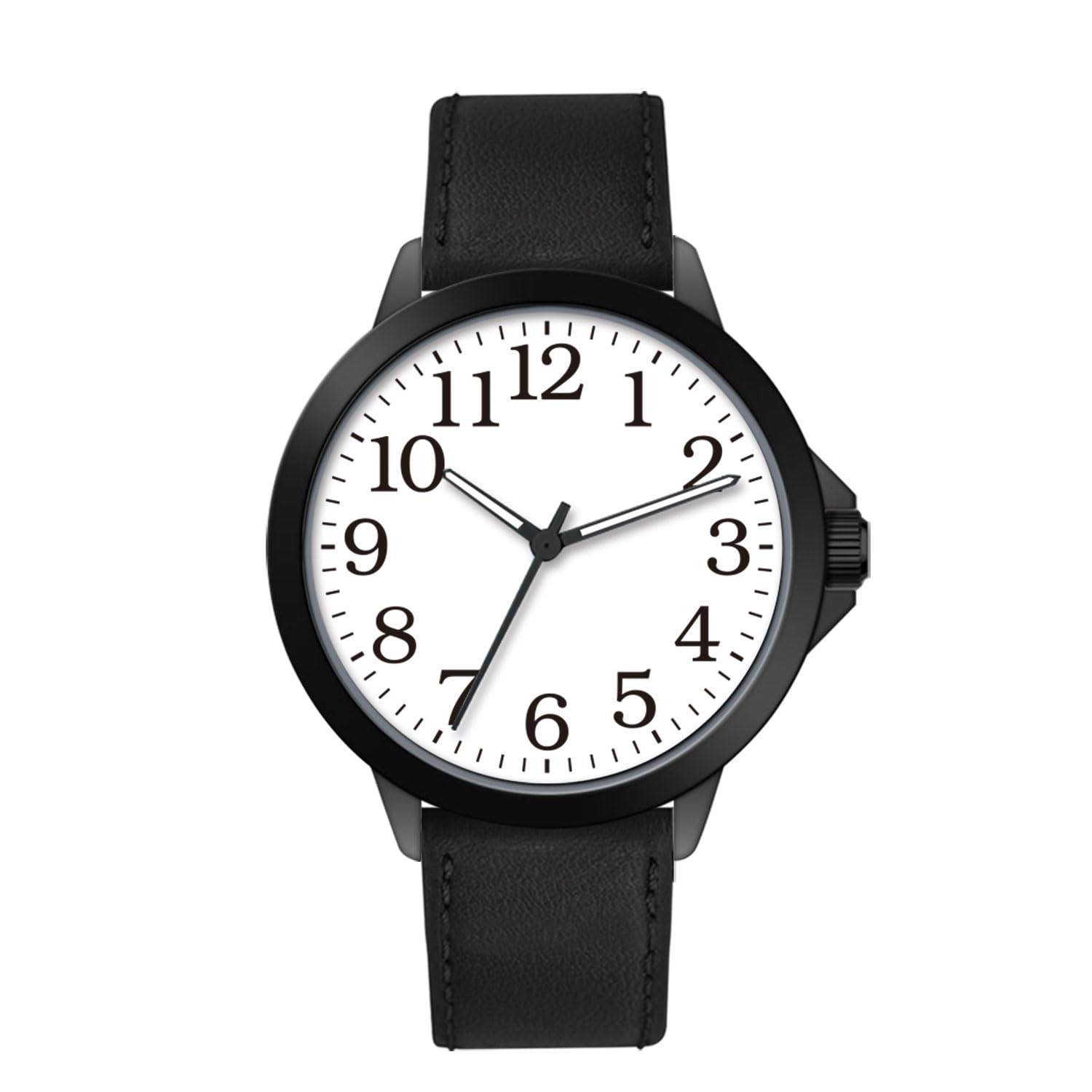 NUOVO Men Watches White Watch 45MM Big Arabic Numbers White Classic Quartz Watch with Leather Strap Wrist for Men