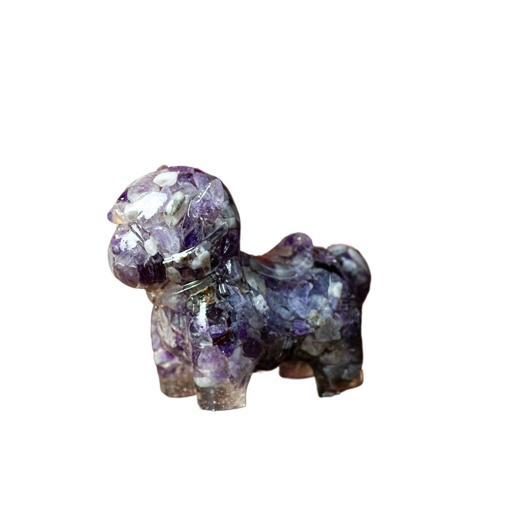 HUFFA Crushed Stone Resin Ornaments - Natural Crystal Pony Figurines for Auspicious Desktop Decor(Dreampurple)