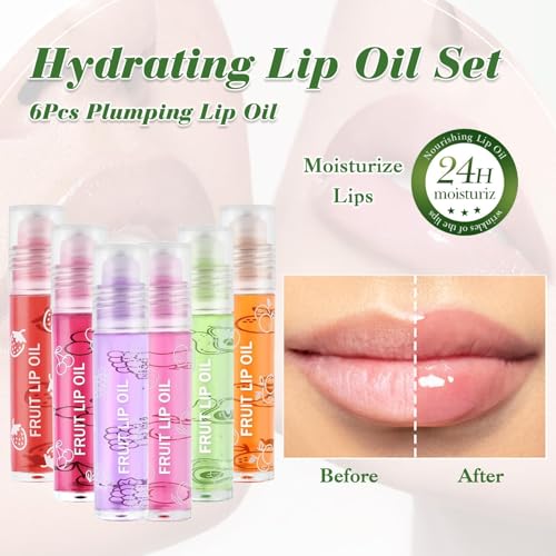 Sularpek 6 Pcs Hydrating Lip Glow Oil, Roll On Lip Gloss Set, Fruit Flavored Lip Gloss Set, Transparent Plumping Lip Gloss Natural Shiny, Lipstick Long Lasting Lip Care for Women & Girl - Image 5