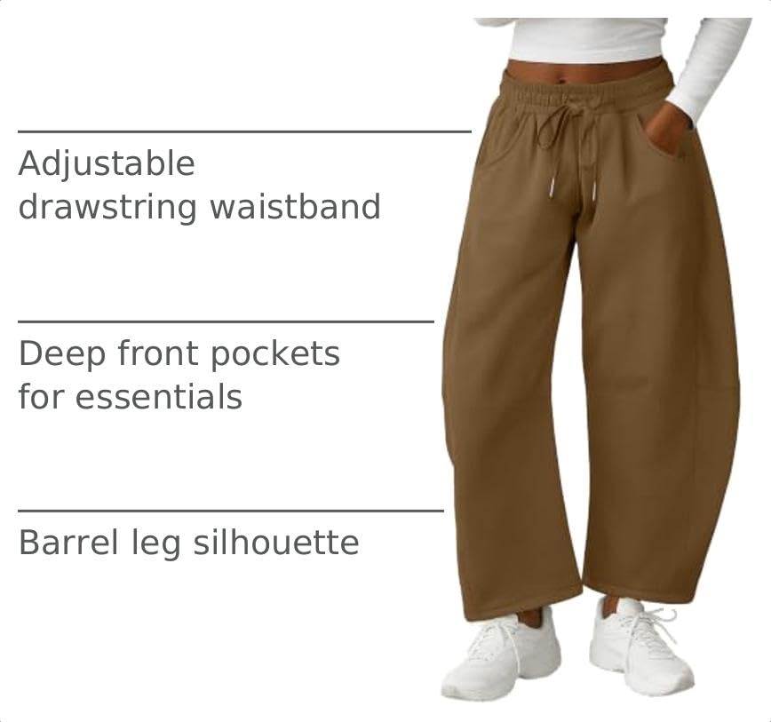 Image of Lepunuo Barrel Sweatpants Women Casual Baggy Elastic Waisted Pants Wide Leg Gym Trousers with Pockets