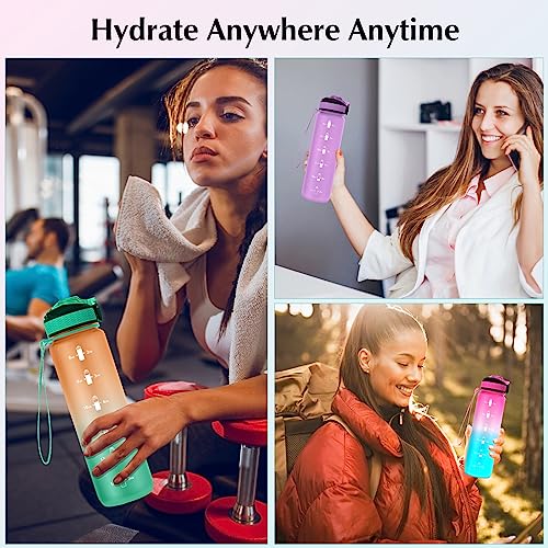 Image of EYQ QuickSpout Water Bottle with Time Marker and Carry Strap, 32 oz, BPA-Free, Non-Toxic, Leak-Proof